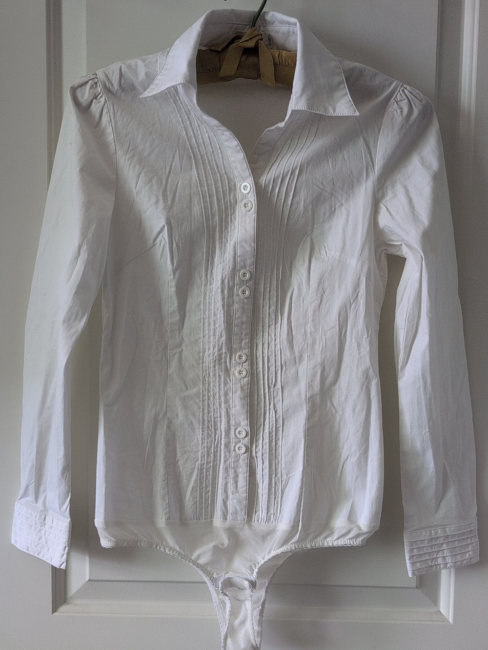 White Pintuck Button-Front Bodysuit Top